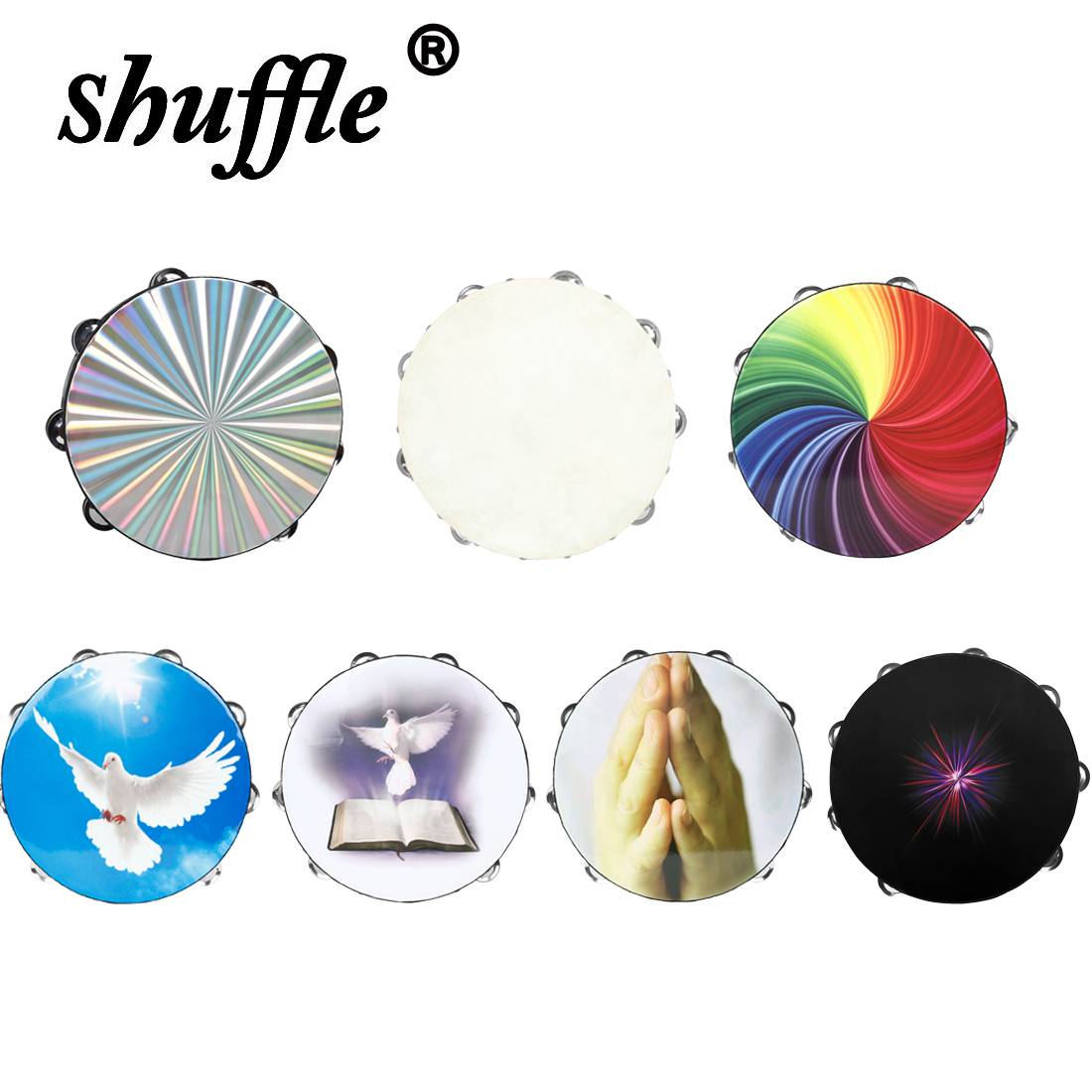 Musical Instrument Qin - 10 Inch Tambourine Hand Crank Drums