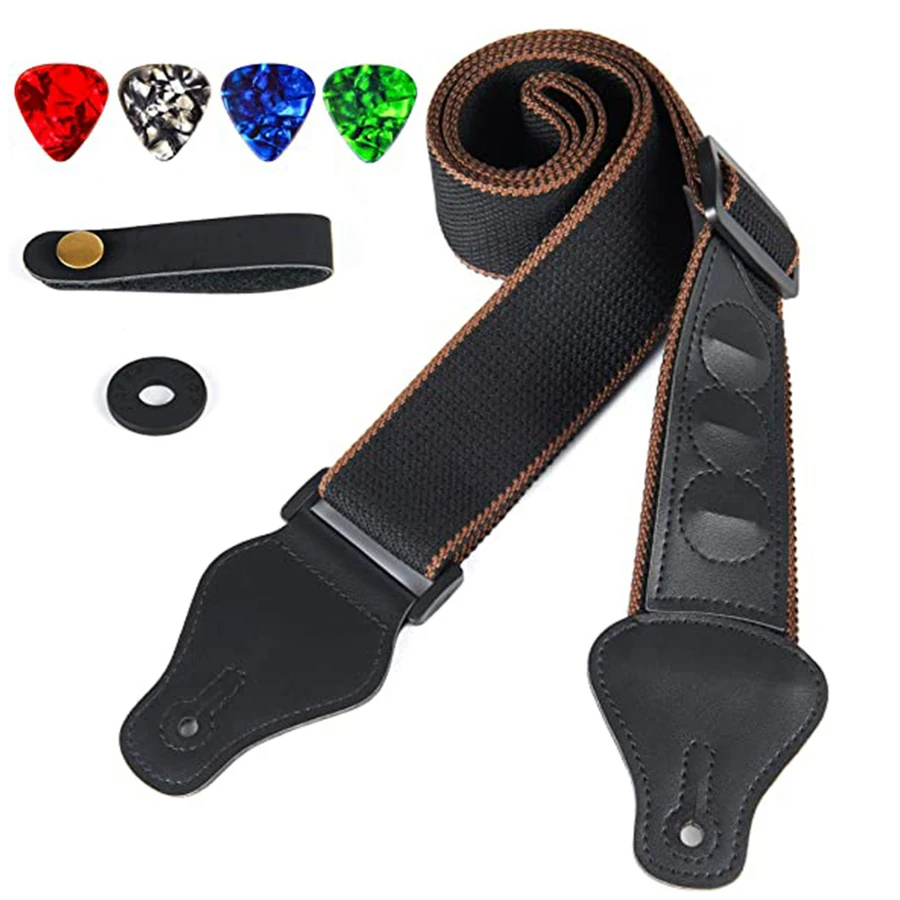 7Pcs/Set Guitar Strap Black PU - Musical Instrument Ukulele recension och pris
