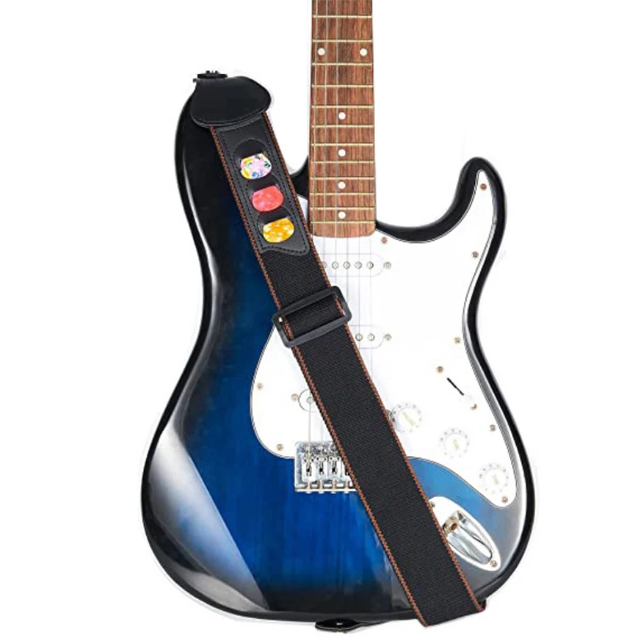 7Pcs/Set Guitar Strap Black PU - Musical Instrument Ukulele recension och pris